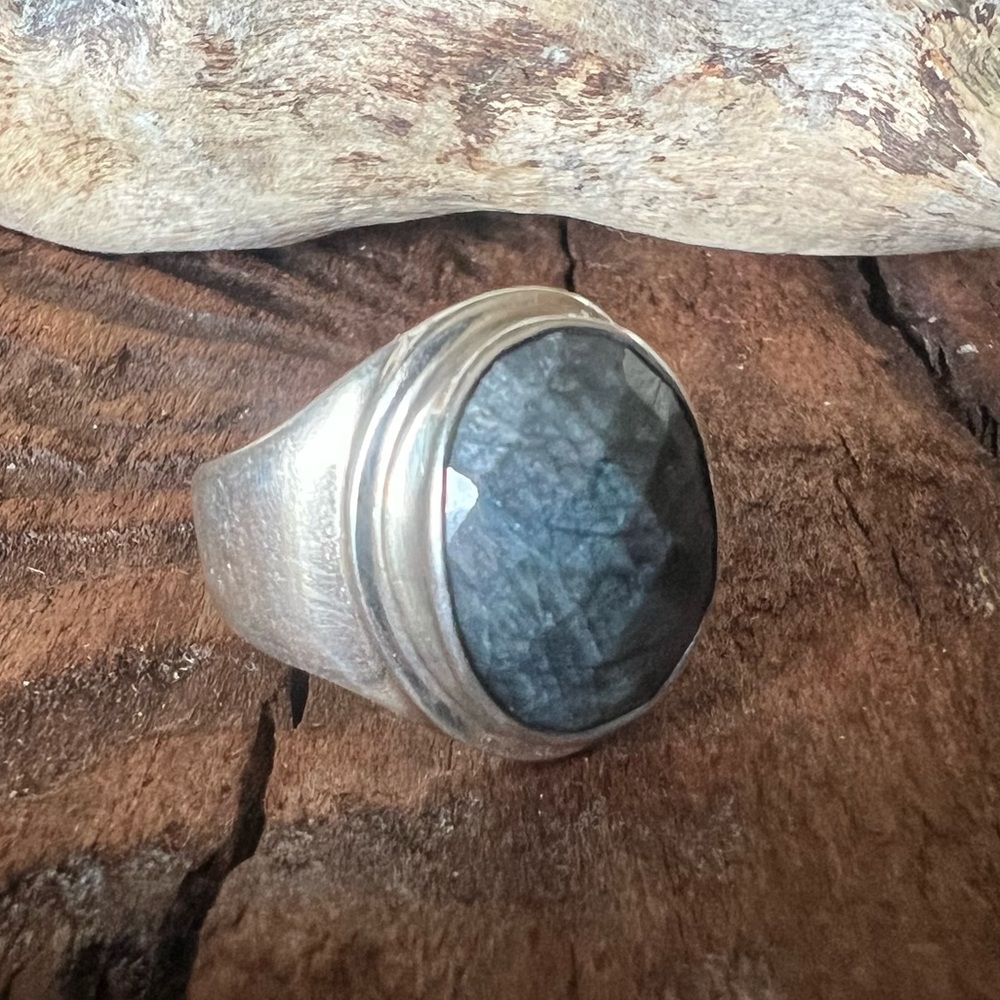 NWT Bali Ring Black Sapphire Faceted 925 Size 8 Summer Southwest Modern Mod